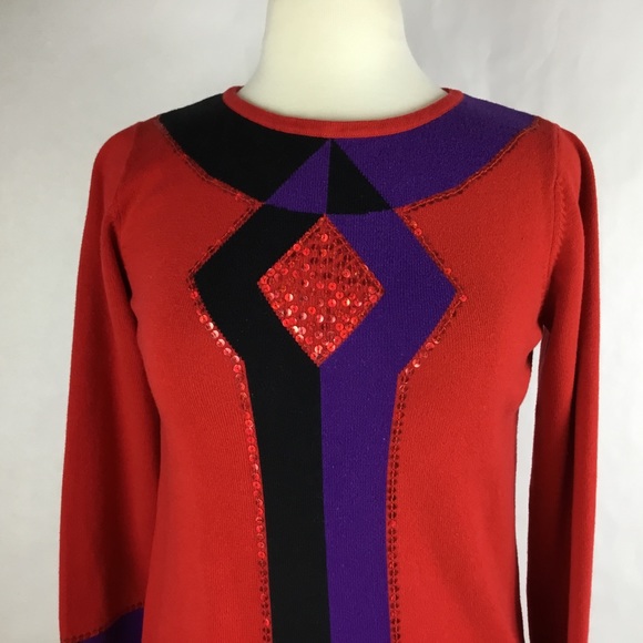 Bob Mackie Women Sweater Red Sequins Knit Size XS - Picture 3 of 8